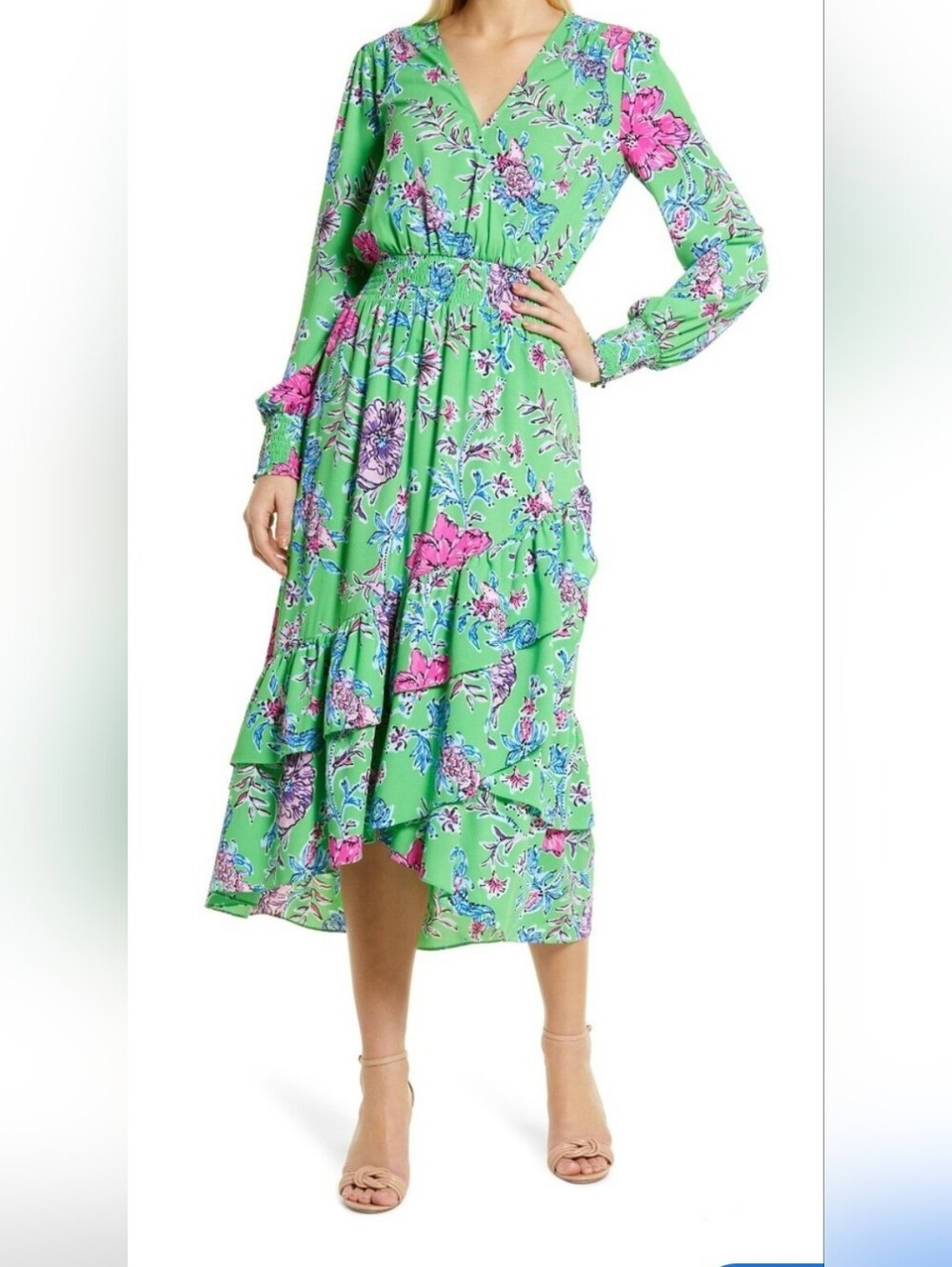 Lilly Pulitzer Size 2 Gecko Green Christiana‎ Stretch Midi Dress Brewsters Bloom